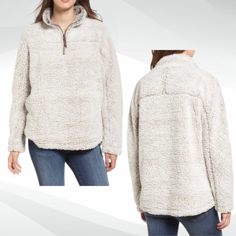 Thread & Supply Wubby Fleece Pullover Quarter Zip, Ivory, Size L